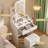 Vanity Table -LED Mirror, Makeup Vanity Desk Set - Charging Station, Storage Bench, Shelves Vanities