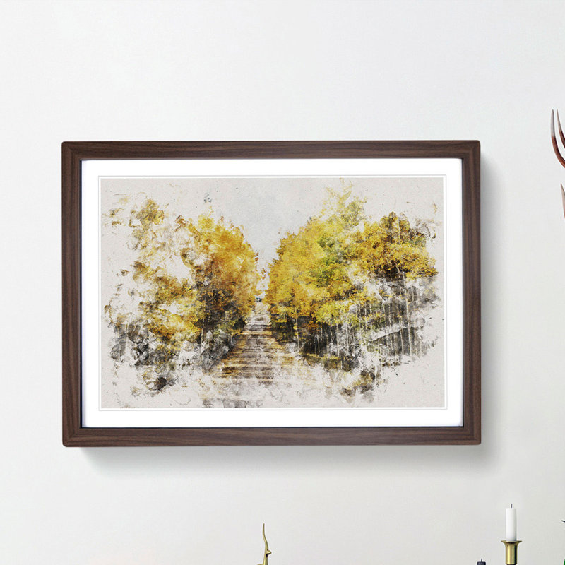Road Through a Yellow Forest - Picture Frame Painting Print, Walnut Framed, 33cm H x 45cm W x 2cm D