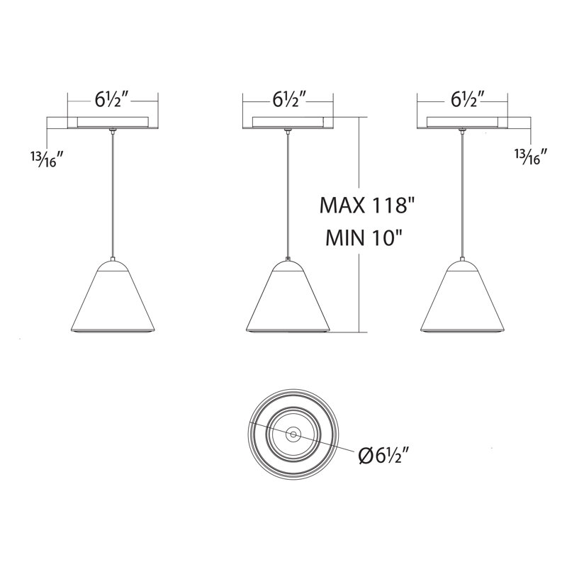 1 - Light Single Cone LED Pendant, Black, No