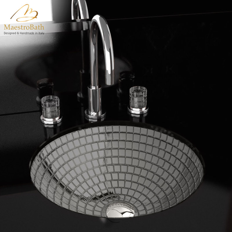 Lavabo de salle de bain vasque circulaire fait à la main Atelier Glass, Platine