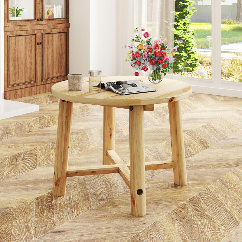 Round Fir and Pine Solid Wood Outdoor Side Table - 61 cm W 61 cm D, Yellow