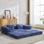 Lit de compression bleu foncé, convertible 2 places au sol avec cadre à forme fixe, tissu chenille, modulaire à monter soi-même pour petits espaces, lit sans ossature pour appartements