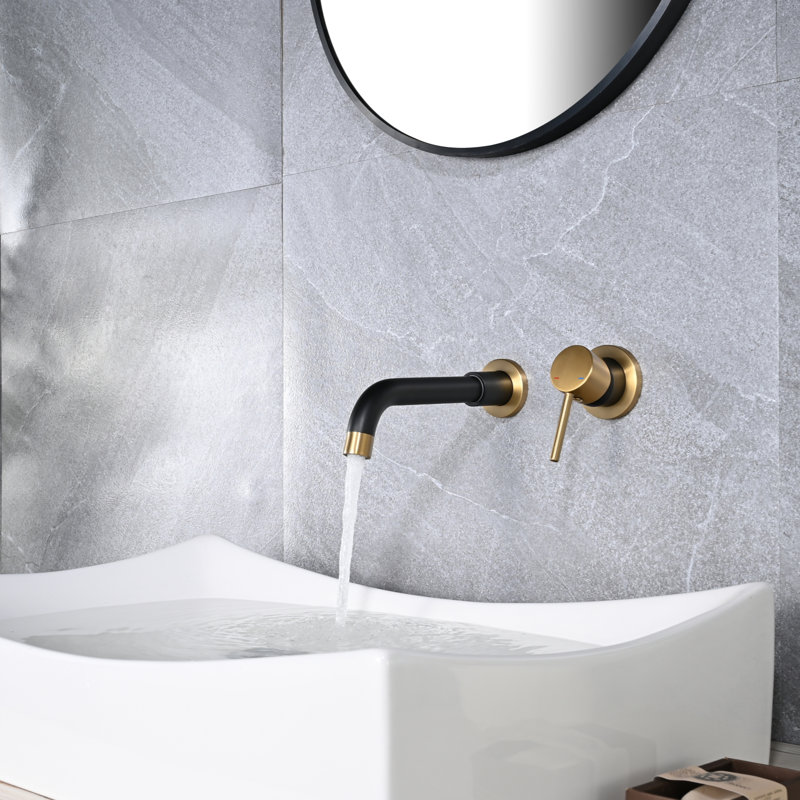 Robinet de salle de bain mural, Noir mat / Or