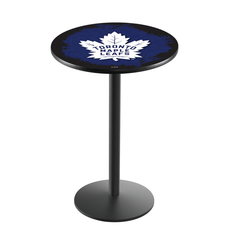NHL Round Metal Base Dining Table, Black Wrinkle, Toronto Maple Leafs
