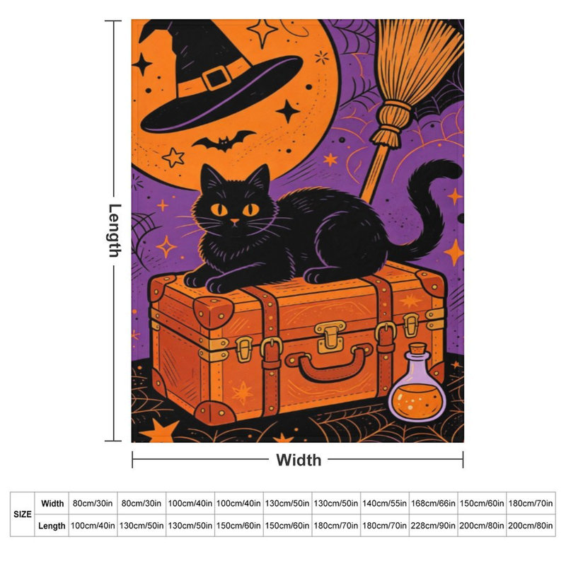 Jeté de chat noir sur flanelle de luxe orange, couverture douce et chaude pour le canapé-lit du salon, 50 x 60 po