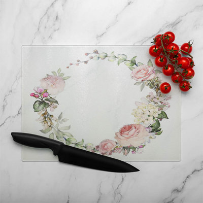 Watercolour Flowers Glass Chopping Board