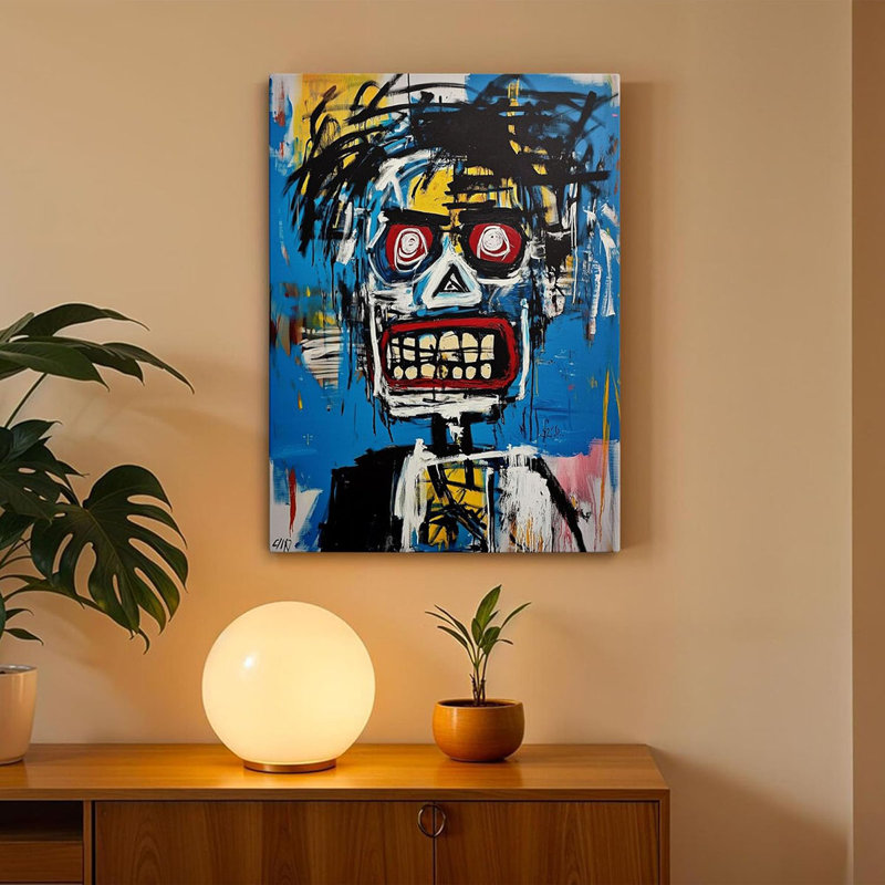 Abstract Man Street Art Canvas Print Blue Graffiti Wall Art Modern Skull Portrait Artist Aesthetics Painting For Living Room Bedroom Office Home Poster Decor