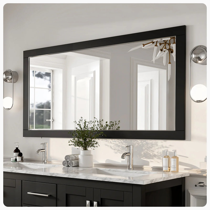 Eviva Aberdeen Rectangular Wooden Framed Mirror, 30" x 60", Espresso Wood