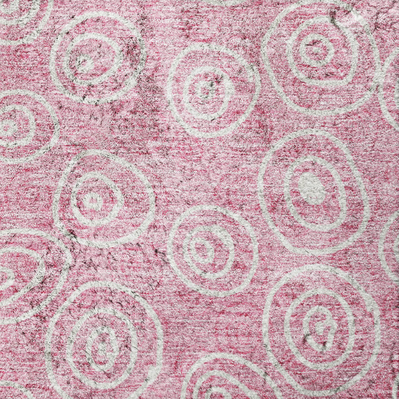 Tapis Dream Shag ADS728 à cercles, lavable à la machine de qualité supérieure, Rose, 3' x 5'