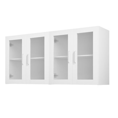 Armoire murale pour buanderie, armoire murale à 2 niveaux avec 4 portes, organisateur de placard avec tablette réglable, pour cuisine, garage, buanderie, ensemble de 2, chacune 12 po x 24 po x 24 po (P x l x H), blanc