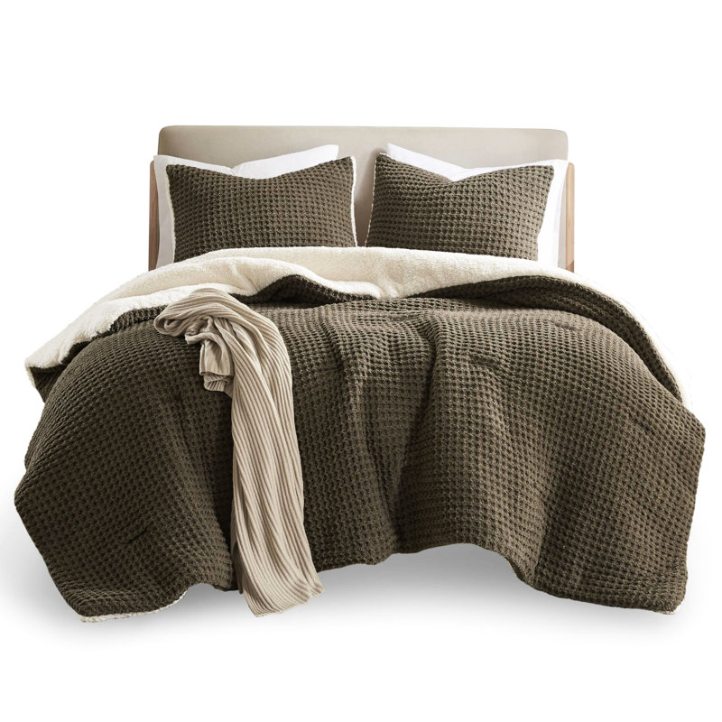Collection d'édredon et de taie décorative en chenille tricotée gaufrée, 100%, réversible, lavable à la machine, brun-brun, 2 taies décoratives, lavable