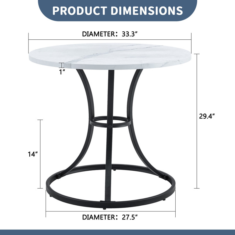 A Modern Minimalist Circular Dining Table, 33.3 - Inch Diameter, White Marble Textured Pattern Desktop, Uniquely Shaped Legs, Elegant & Practical For Dining Spaces