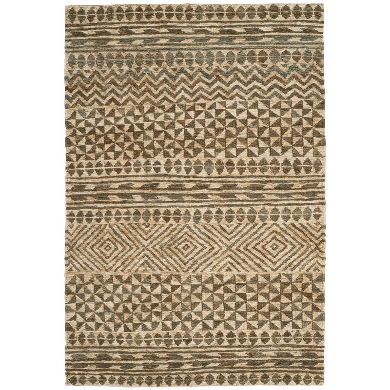 Handwoven Slate and Natural Geometric Jute Area Rug 5' x 8'