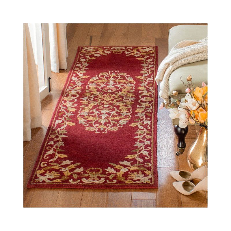 Tapis oriental en laine touffeté à la main Balthrop, Tapis de couloir 2 pi 3 po x 12 pi