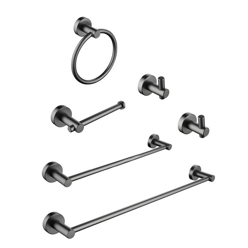 Ensemble de quincaillerie de salle de bain 6 pièces, Métal industriel cendré