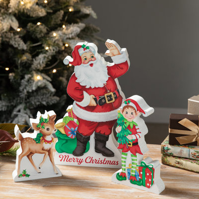 3 Piece Wooden Christmas Santa, Elves, Reindeer Set