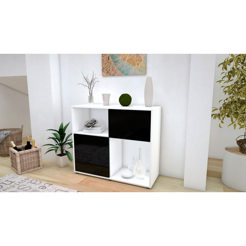 Ramsell 92cm Sideboard, White/High-gloss black