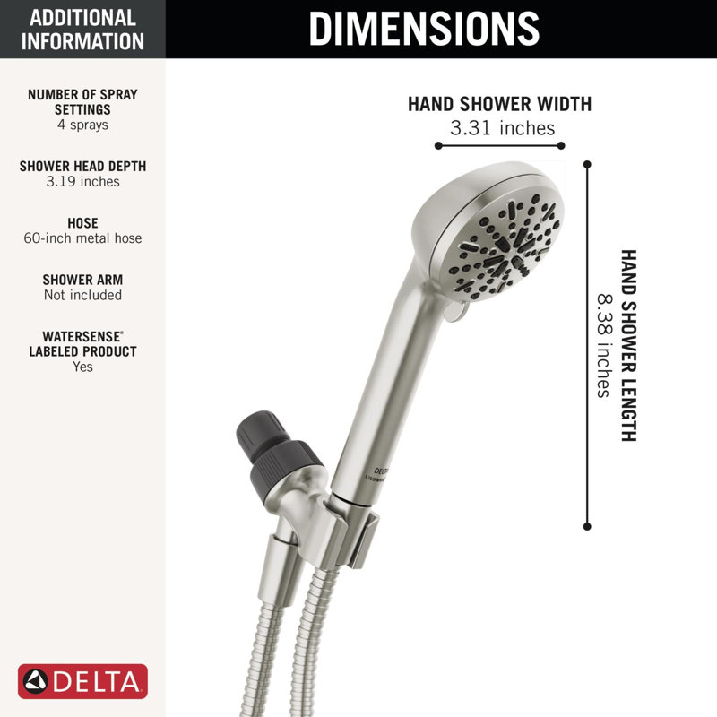 4-Spray Handheld Shower Head, Shower Head with Hose 1.75 GPM, Spotshield Brushed Nickel