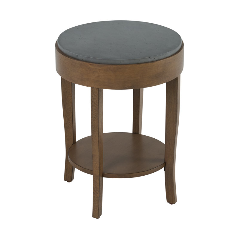 Round Wood Accent End Table With Storage