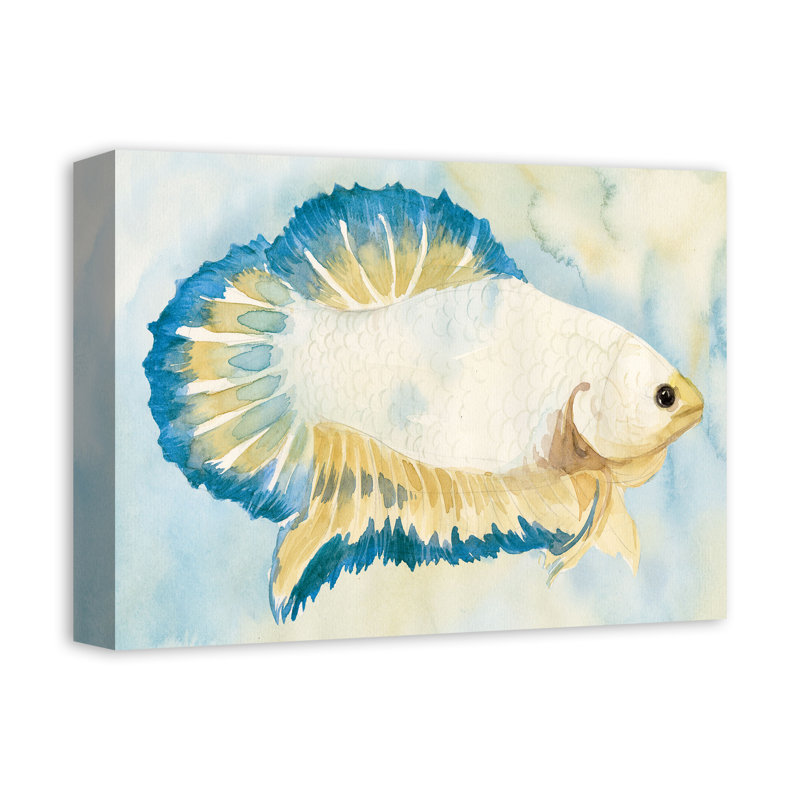 " White And Blue Fish ", 12" H x 16" W x 1.25" D, No Frame