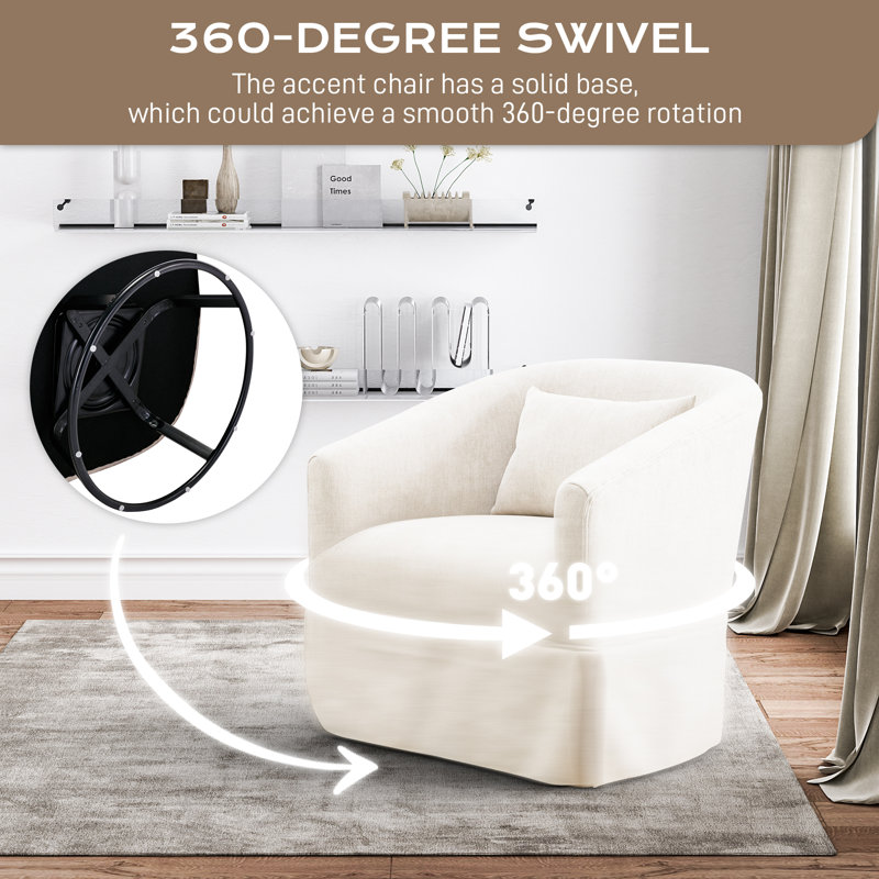 Blue Linen Swivel Barrel Chair Set with Lumbar Pillow