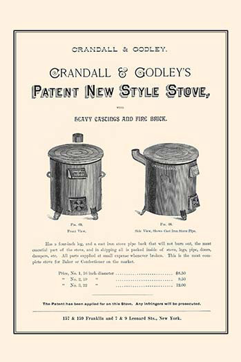 " Patent New Style Stove ", 36" H x 24" W x 1.5" D