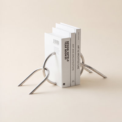 Sculptural Knot Bookends Set of 2, Decorative Polished Stainless Steel Bookend Pair for Shelf, Desk and Mantel