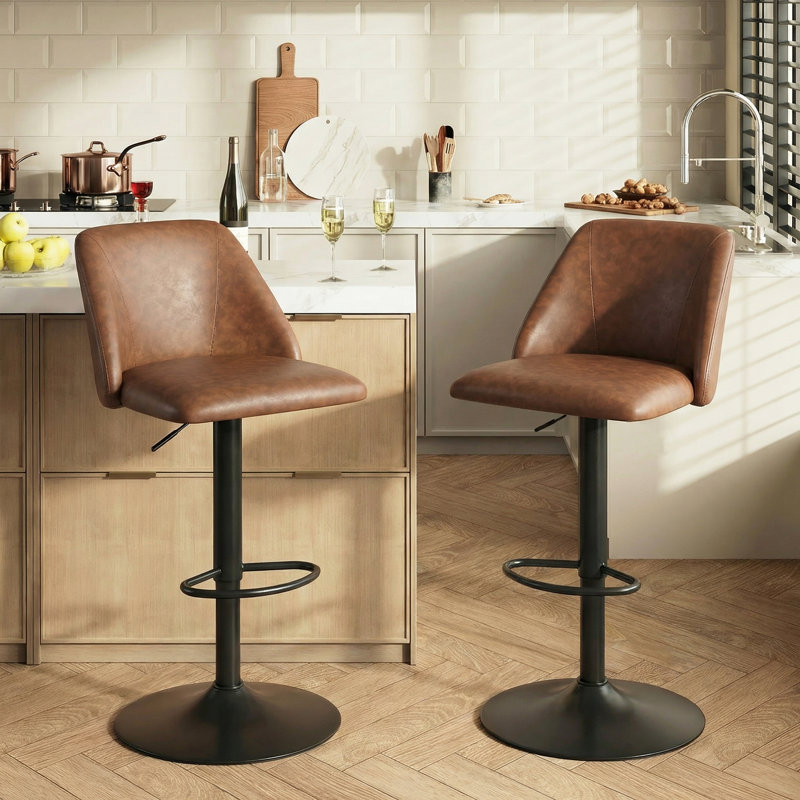 New upgraded backrest Swivel Upholstered Adjustable Height Counter & Bar Stool With Footrest, Brown