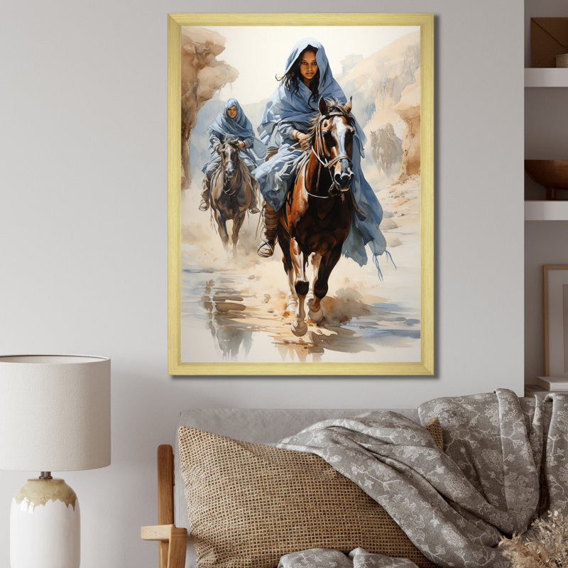 Nomades touareg de la tribu africaine Kennsley - reproduction sur toile, Cadre doré simple, H 32 po x l 16 po x P 1 po