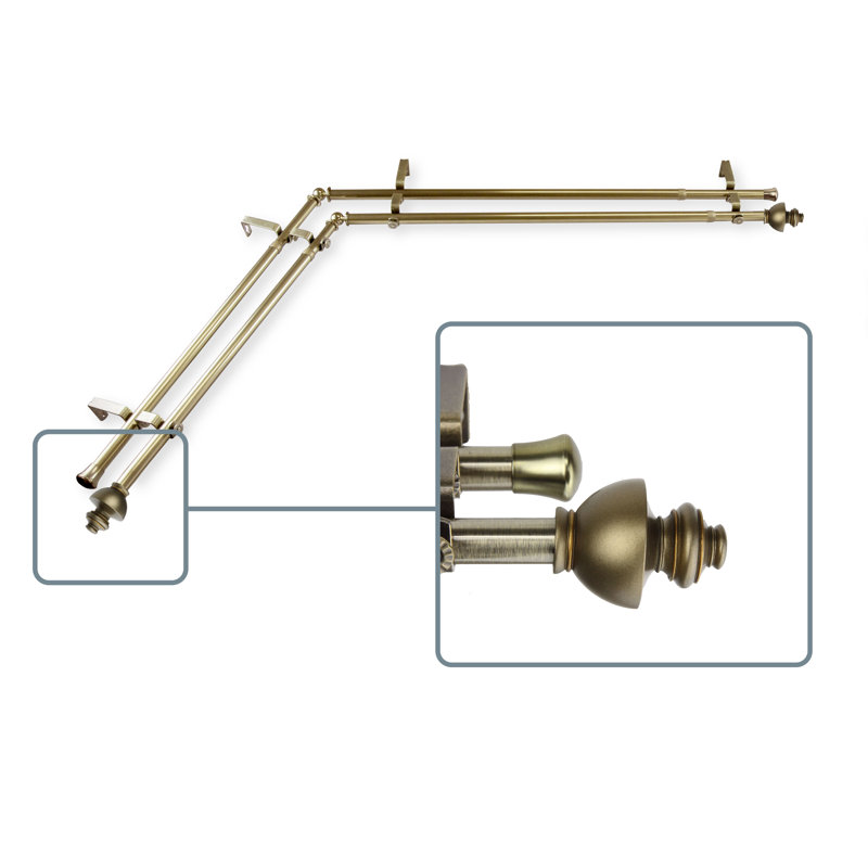 Tringle à rideaux double Andreasen, L 66 po x l 120 po, Laiton antique
