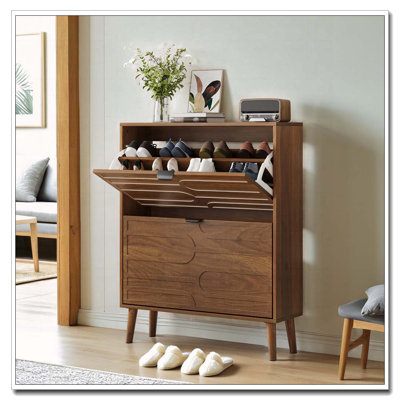 Armoire à chaussures, armoire de rangement à chaussures en noyer de 31,5 po, armoire à chaussures avec 2 tiroirs rabattables