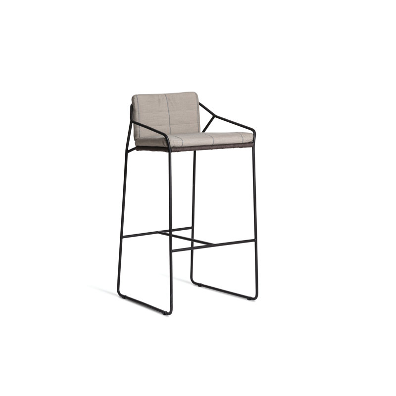 Sandur Patio Bar Stool with Cushion, Canvas Natural Sunbrella® Canvas, Terra Cotta Rope/White Frame