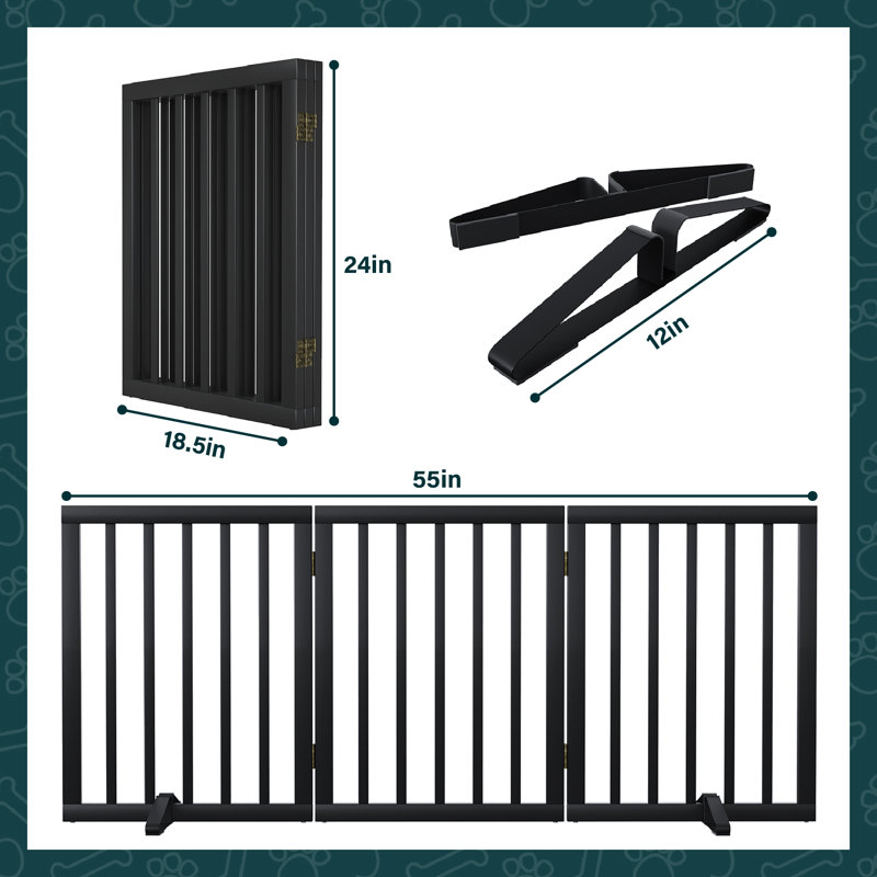 Bamboo Free Standing Pet Gate, Black