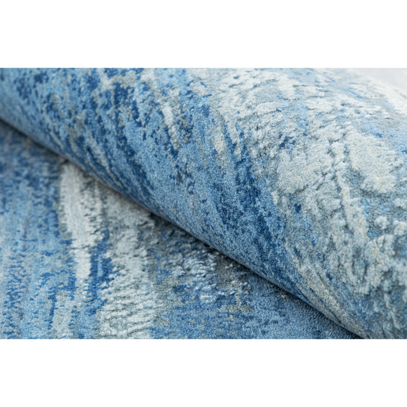 High-Quality Hand-Knotted Silver And Blue Area Rug, Silver And Blue, Round 8'