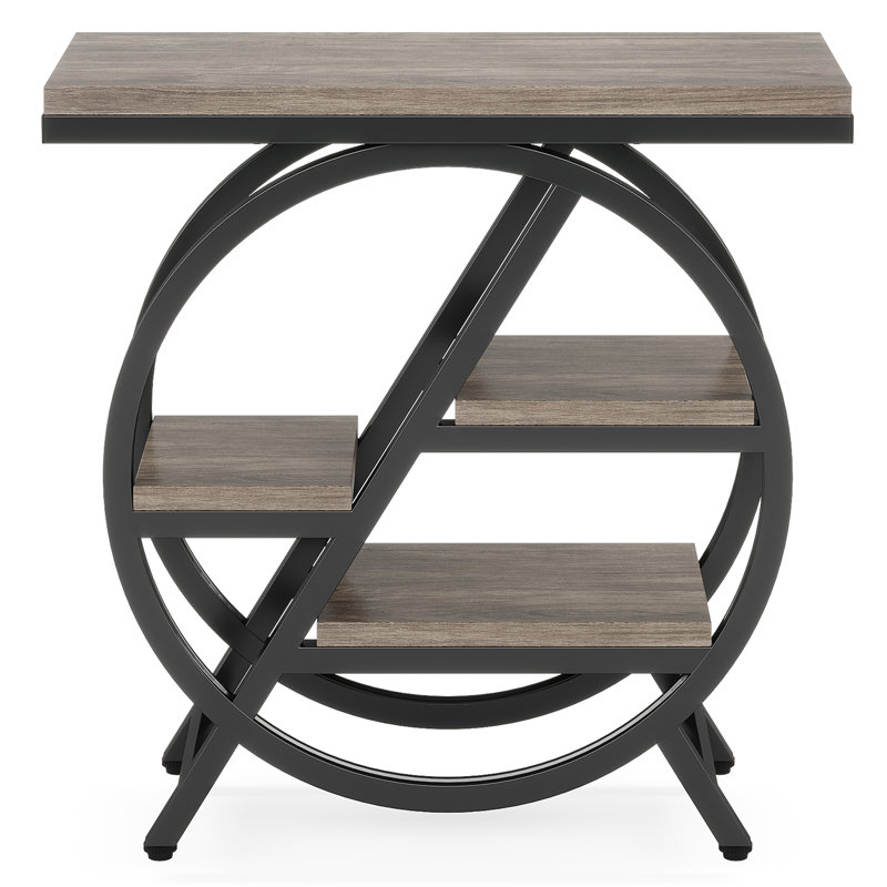 Table d'appoint industrielle à 4 niveaux avec tablettes décalées pour un rangement compact et un salon polyvalent., Gris