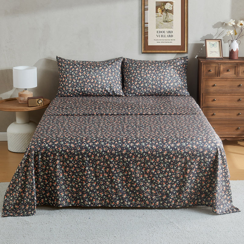 Hyprest Sheets, Soft Breathable Farmhouse Bed Sheet Sets, Deep Pocket Sheets, Queen Sheet Set, Black Floral