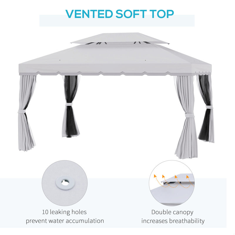 Patio Gazebo, Outdoor Gazebo Canopy Shelter With Netting And Curtains, Aluminum Frame