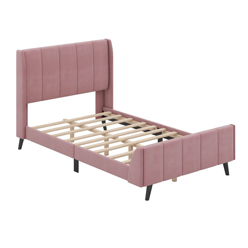 Upholstered Platform Bed, Twin, Pink