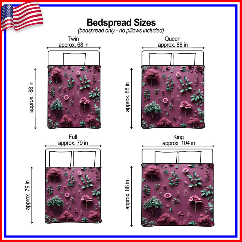 Floral Leaves Pattern Quilted Bedspread, Full / Double