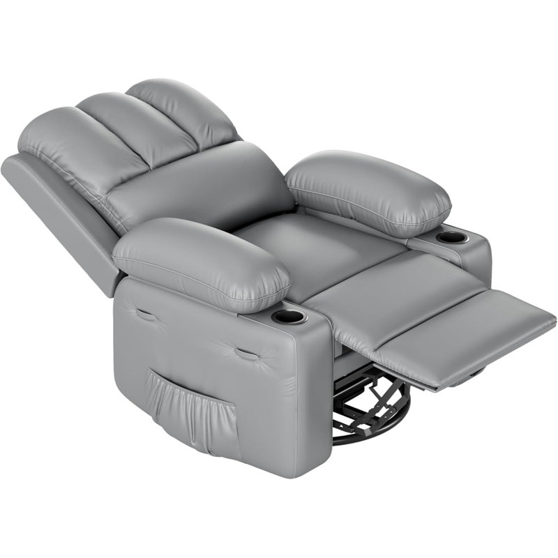 Oversized Manual Recliner with 2 Cup Holders and Side Pocket, Gray