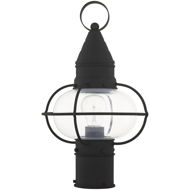 1 Light Outdoor Post Lantern Pendant Fixture - Clear Glass Shade, Black