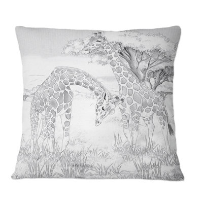 Black And White Giraffes In Safari - Traditional Printed Throw Pillow