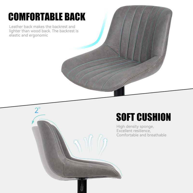 Nalupatio Swivel Upholstered Adjustable Height Counter Stool with Metal Frame, Dark Gray Fabric / Black Frame