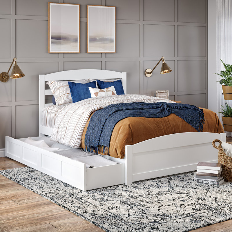 Elliana Solid Wood Slat Storage Bed, White, Queen