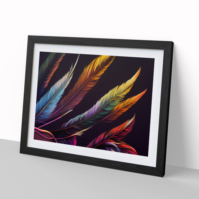 Exclusive Bird Feathers - Single Picture Frame Print, Black, 46cm H x 64cm W x 2cm D