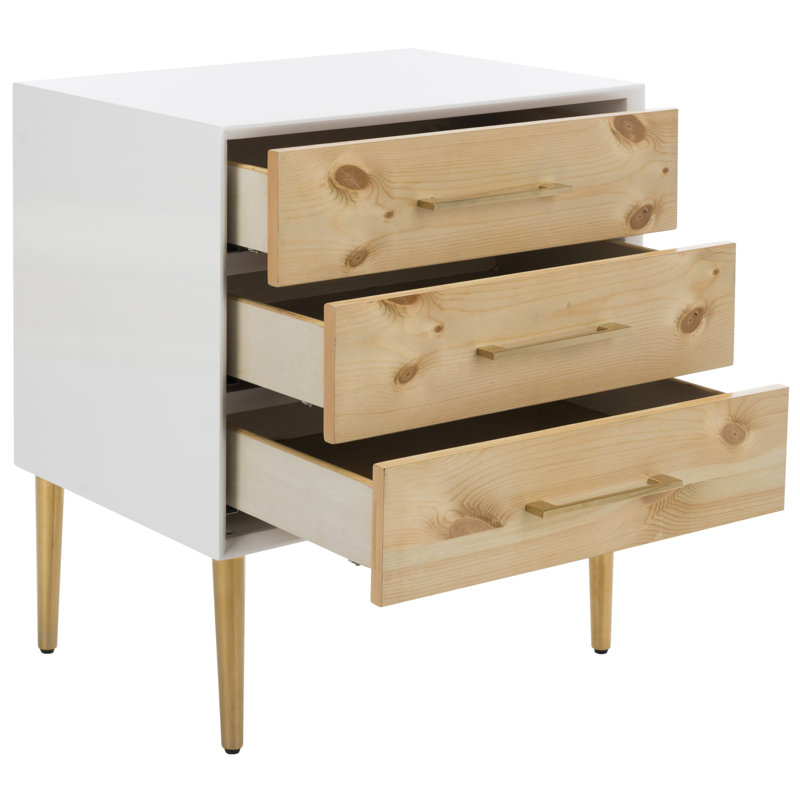 White Rectangular Wood and Metal Side Table with Storage