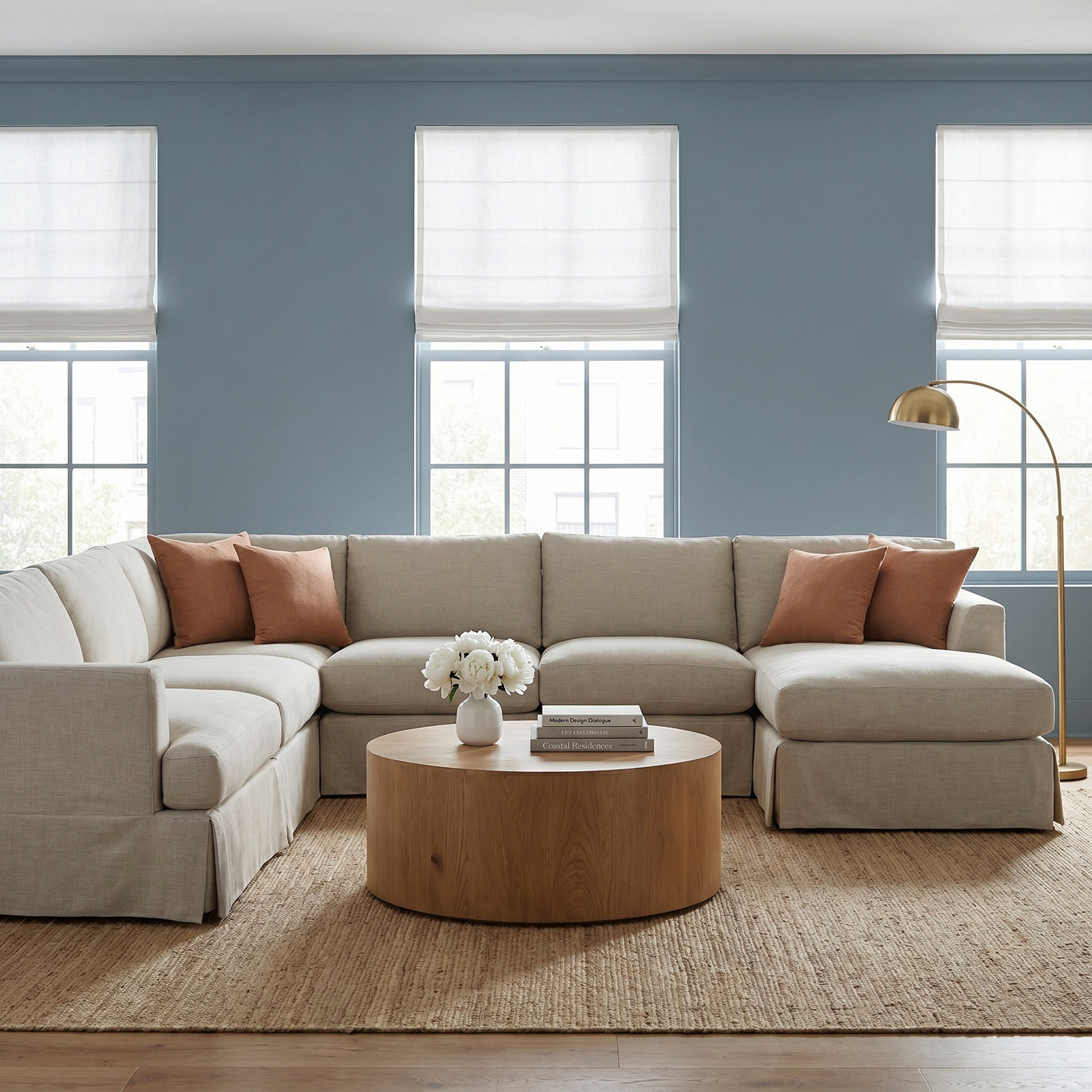 Lucia Upholstered Chaise U-Sectional, Right Hand Facing, Conversation Linen Basketweave