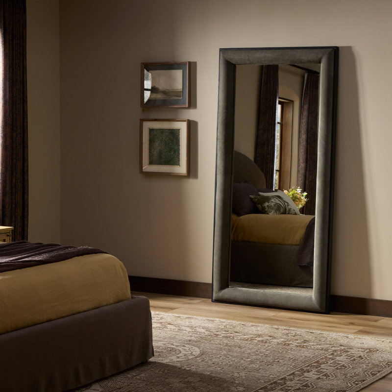 Velaz Rectangle Framed Freestanding Mirror, Nubuck Charcoal