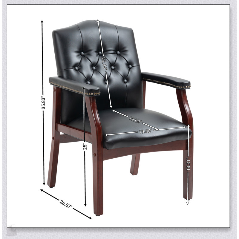 Chaise d'invité luxueuse en cuir avec siège et accoudoirs rembourrés, conception ergonomique à dossier moyen pour une assise de bureau confortable