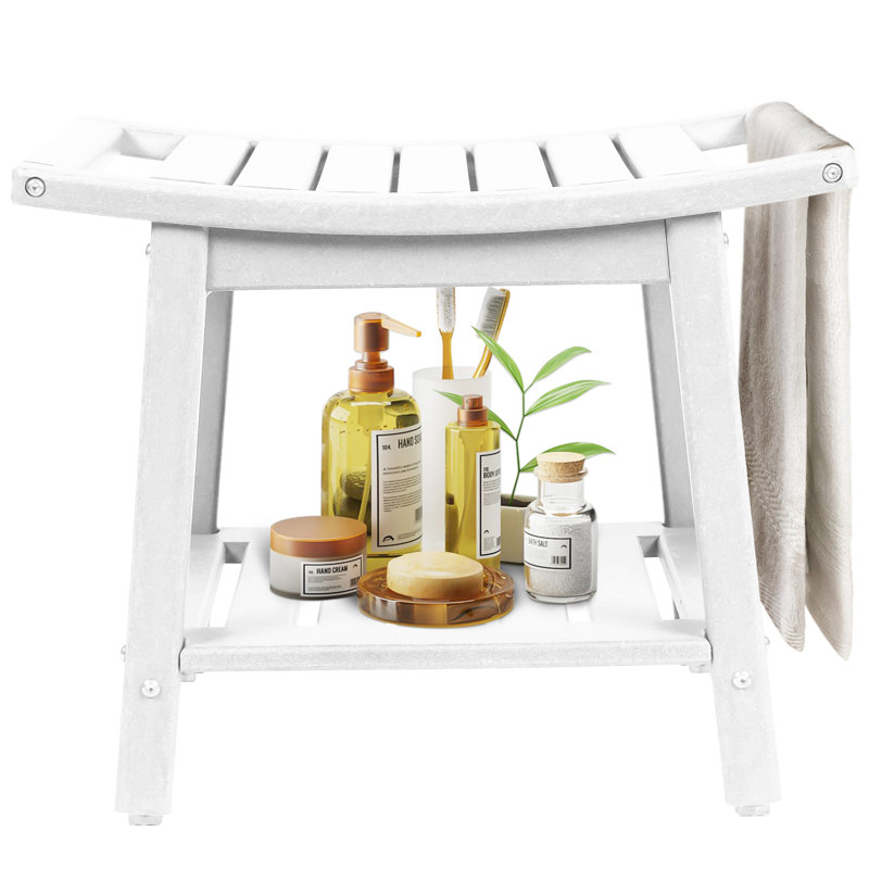 Oberst 21.7"W HDPE Shower Bench Stool with Storage Shelf Waterproof Shower Chair Spa Bath Seat, White